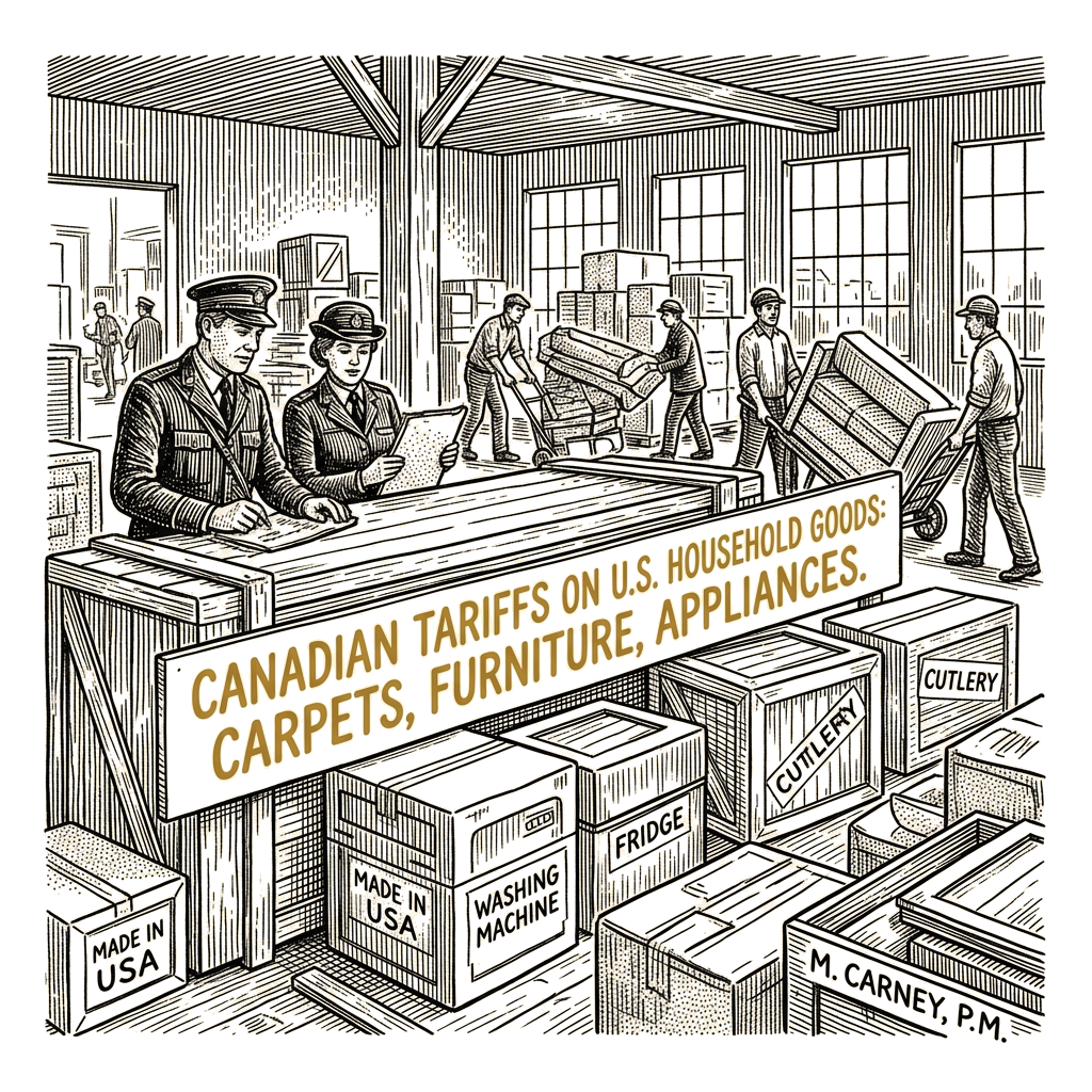 Illustration accompanying article: Canada targets US household goods in new tariffs as 50% auto duties loom