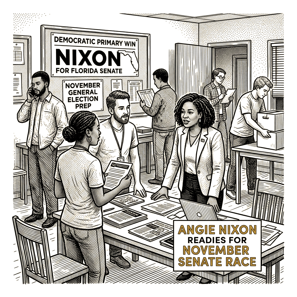 Illustration accompanying article: Angie Nixon readies for November Senate race after Democratic primary win