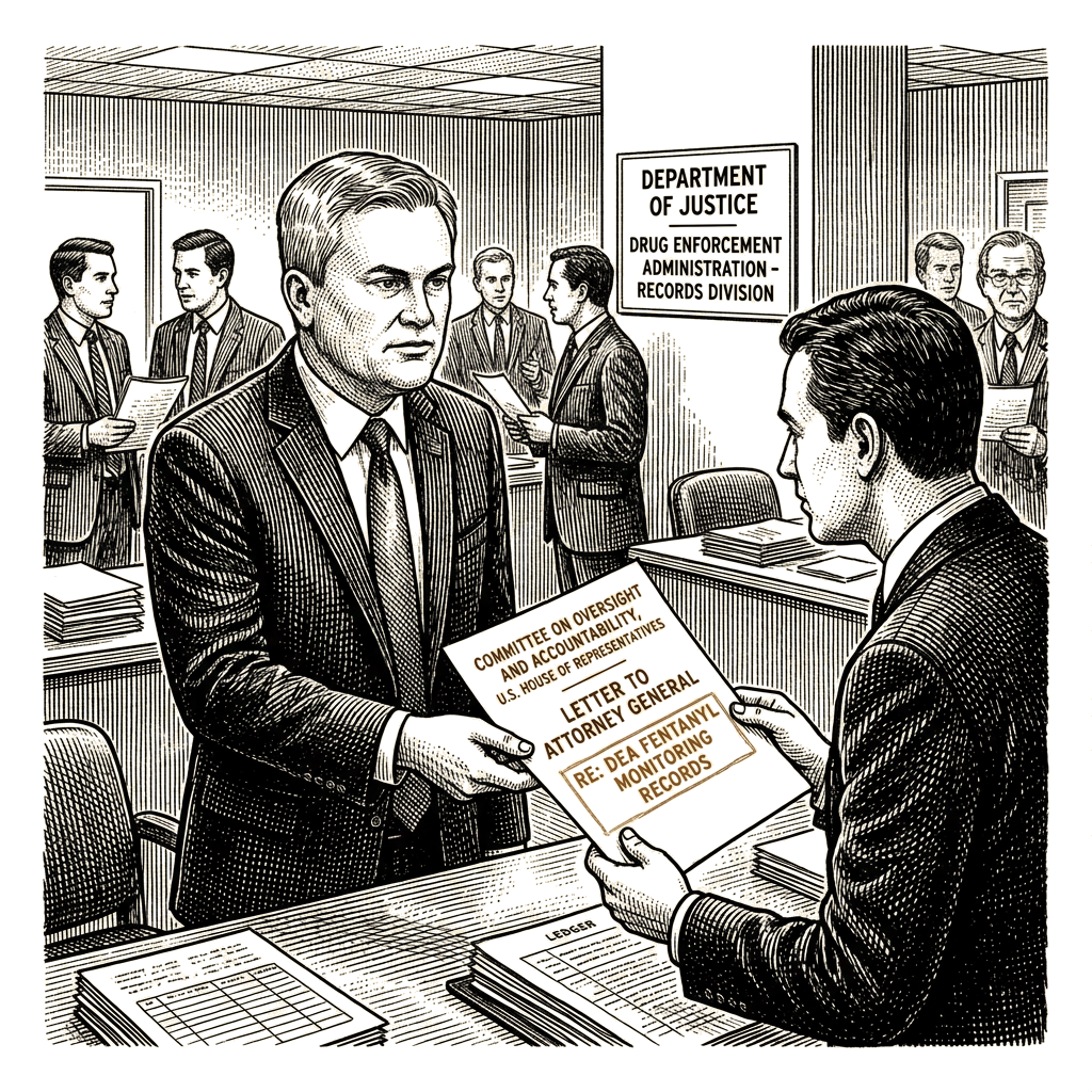 Illustration accompanying article: Comer seeks DEA fentanyl-monitoring records from DOJ