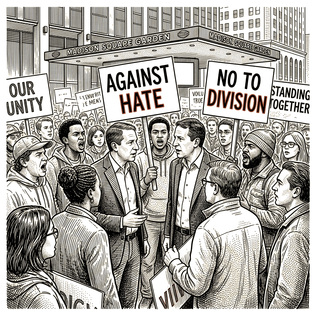 Illustration accompanying article: Lander stays at anti-RSS rally after heckling, says he won't stop joining rallies…