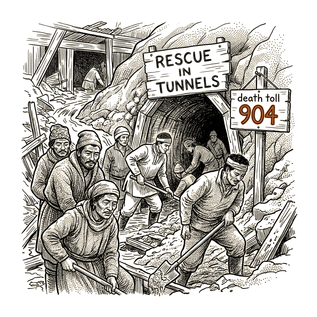 Illustration accompanying article: Nepal flood death toll rises to 904 as rescuers search tunnels for hundreds
