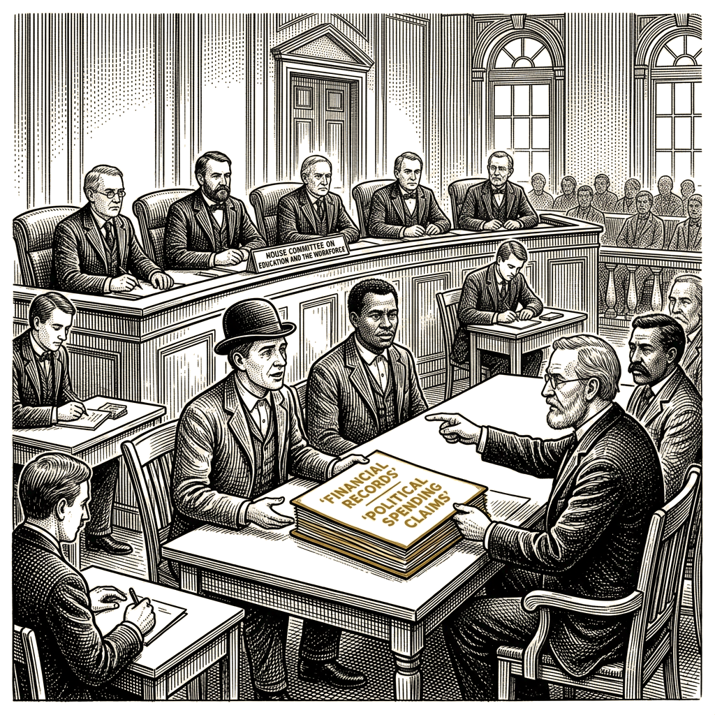 Illustration accompanying article: House Republicans investigate six labor unions over political spending claims