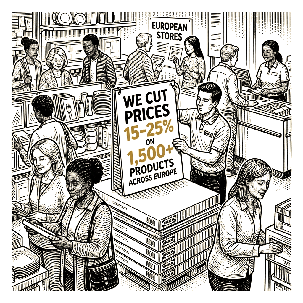 Illustration accompanying article: IKEA cuts prices 15-25% across Europe with 1.2 billion euro investment