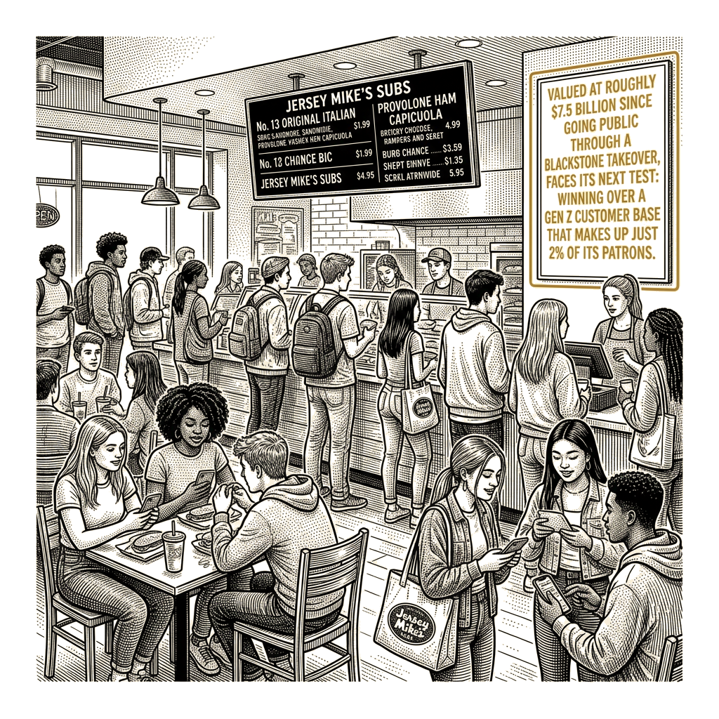 Illustration accompanying article: Jersey Mike's stock prices in Gen Z growth