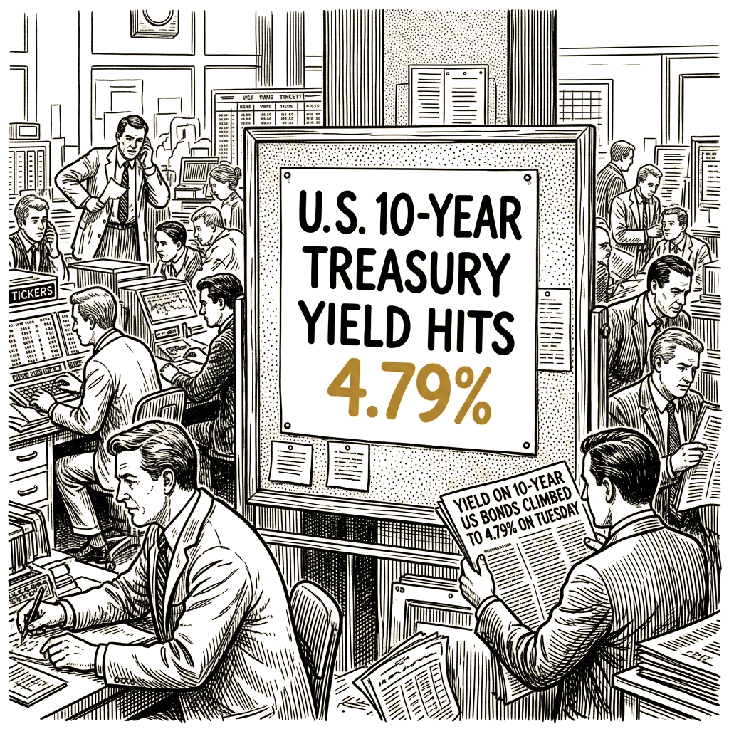 Illustration accompanying article: US 10-year Treasury yield hits 4.79% amid renewed Middle East strikes