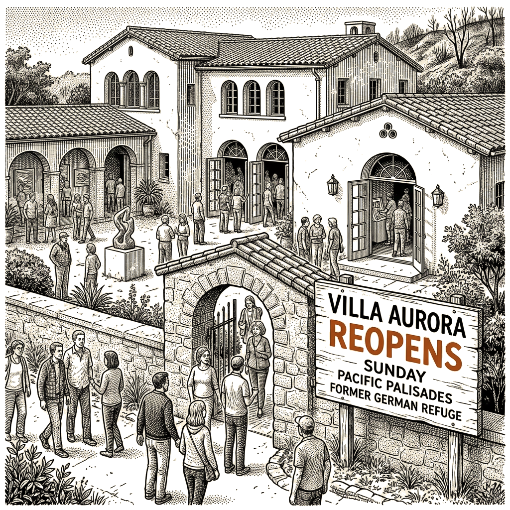 Illustration accompanying article: Villa Aurora reopens in Pacific Palisades after narrow wildfire escape