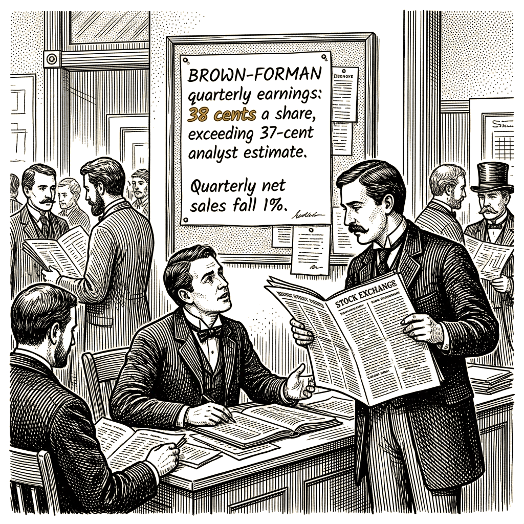 Illustration accompanying article: Brown-Forman tops 37-cent EPS estimate even as quarterly net sales fall 1%