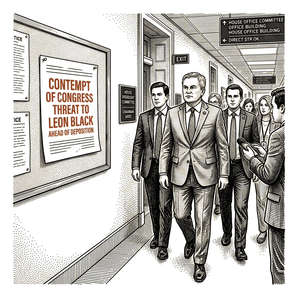 Illustration accompanying article: Comer threatens Leon Black with contempt ahead of Thursday deposition