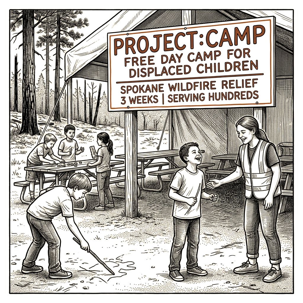Illustration accompanying article: Project:Camp provides free day camps for Spokane children after wildfires