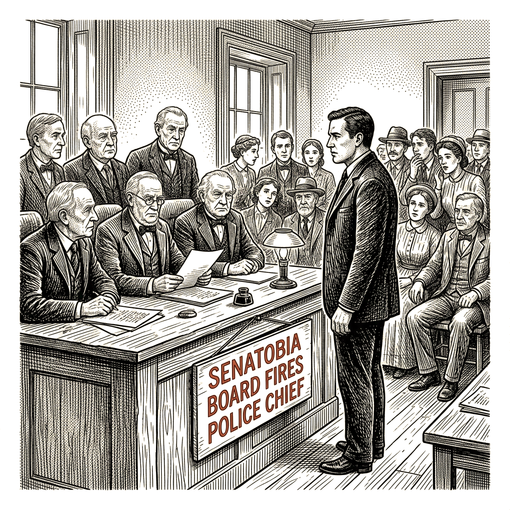 Illustration accompanying article: Senatobia board rejects resignation, fires police chief