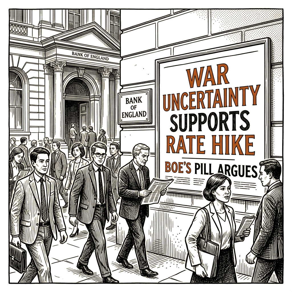 Illustration accompanying article: BOE's Pill argues war uncertainty supports rate hike