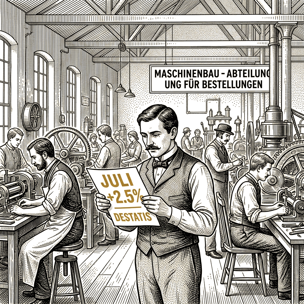 Illustration accompanying article: German factory orders rise 2.5% in July for third monthly gain