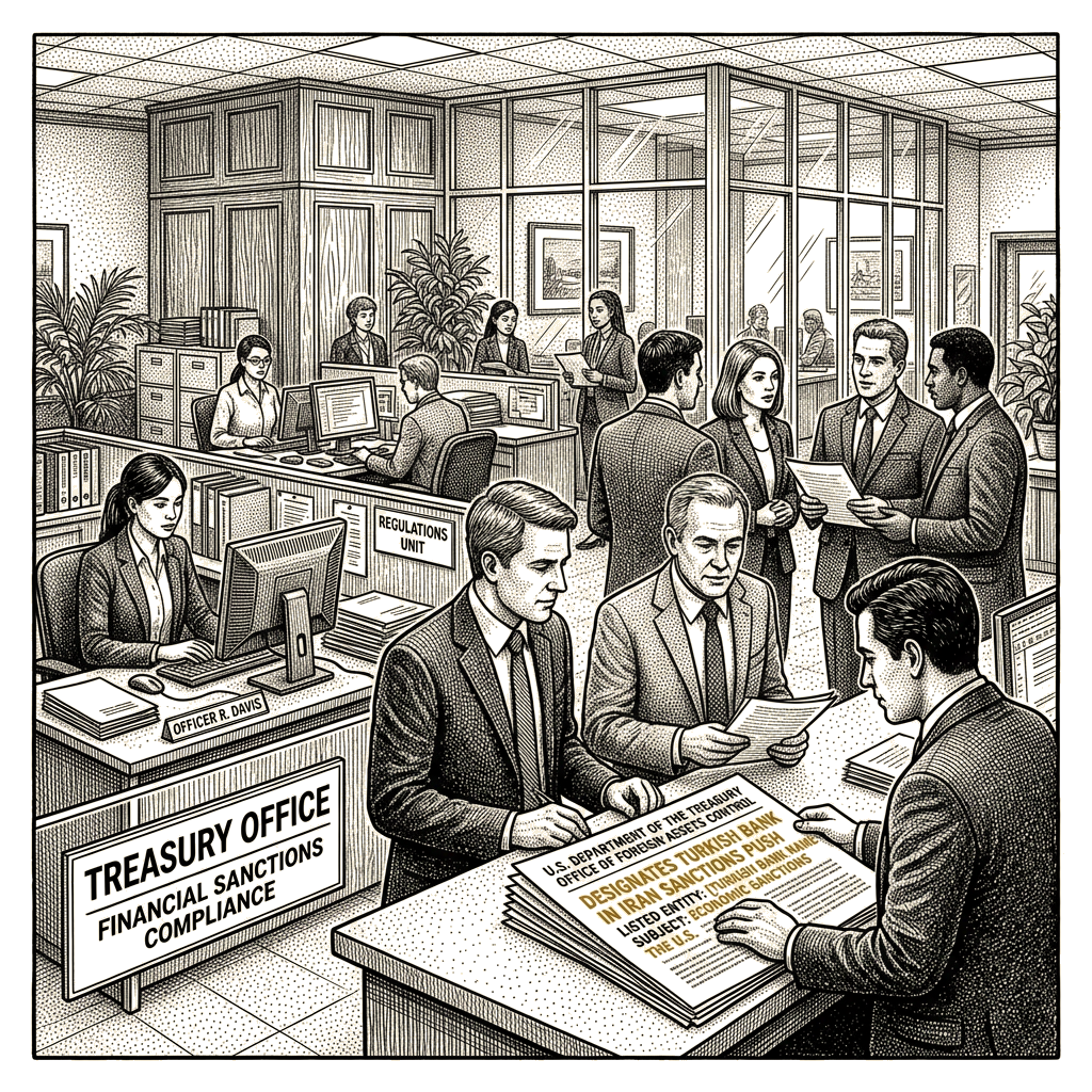 Illustration accompanying article: Treasury designates Turkish bank in Iran sanctions push