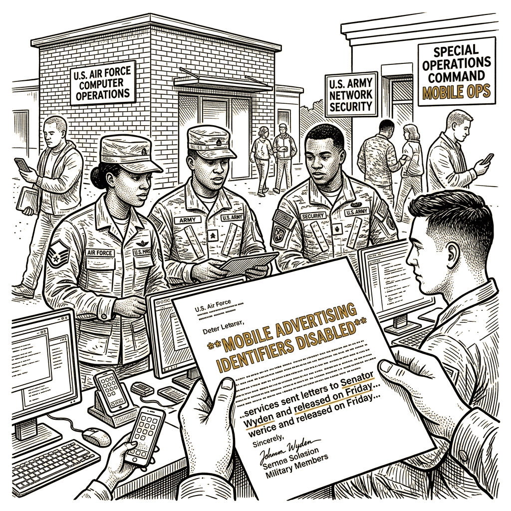 Illustration accompanying article: US military branches disable ad trackers on service members' devices