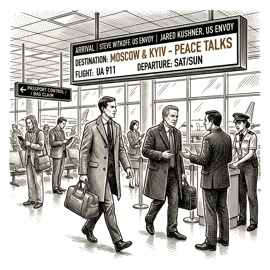 Illustration accompanying article: Witkoff and Kushner to visit Moscow and Kyiv for peace talks