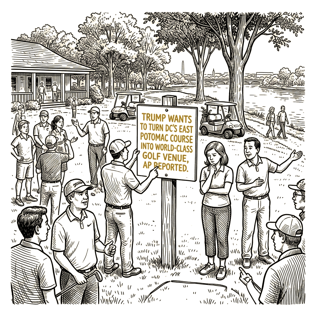 Illustration accompanying article: Trump wants to turn DC's East Potomac course into world-class golf venue
