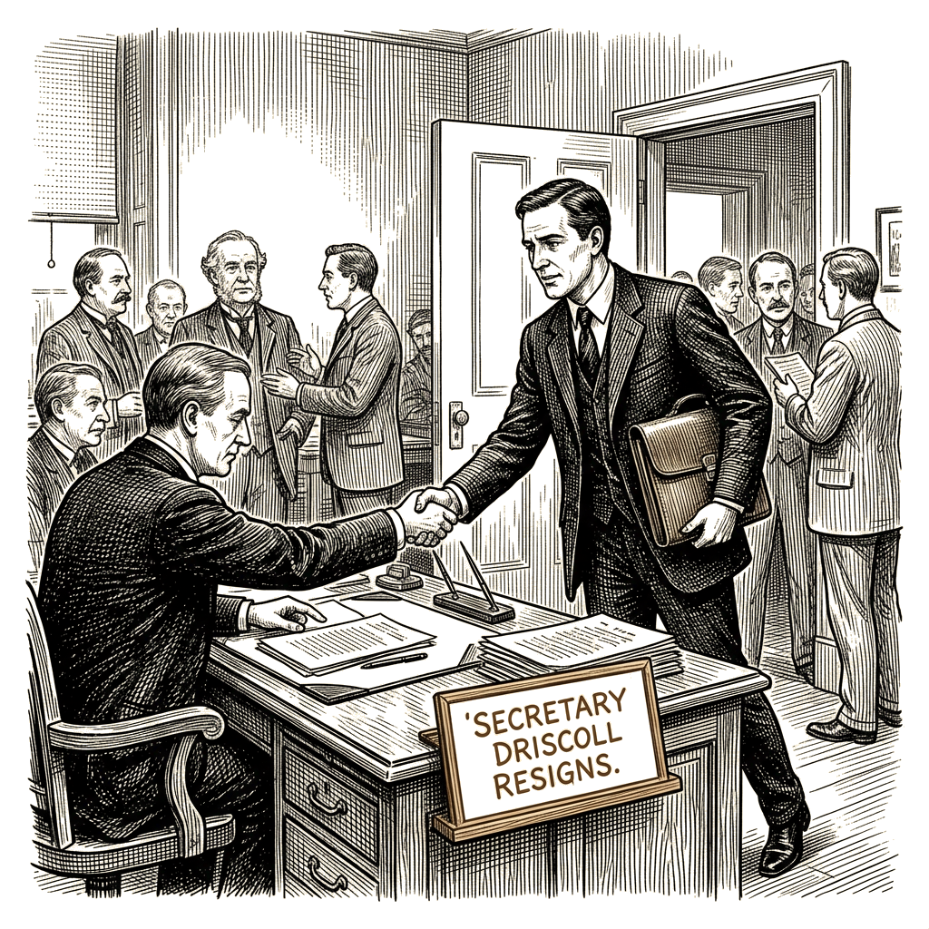 Illustration accompanying article: Army Secretary Driscoll resigns amid clash with Hegseth over reform pace
