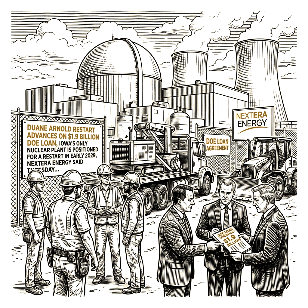 Illustration accompanying article: Duane Arnold restart advances on $1.9 billion DOE loan