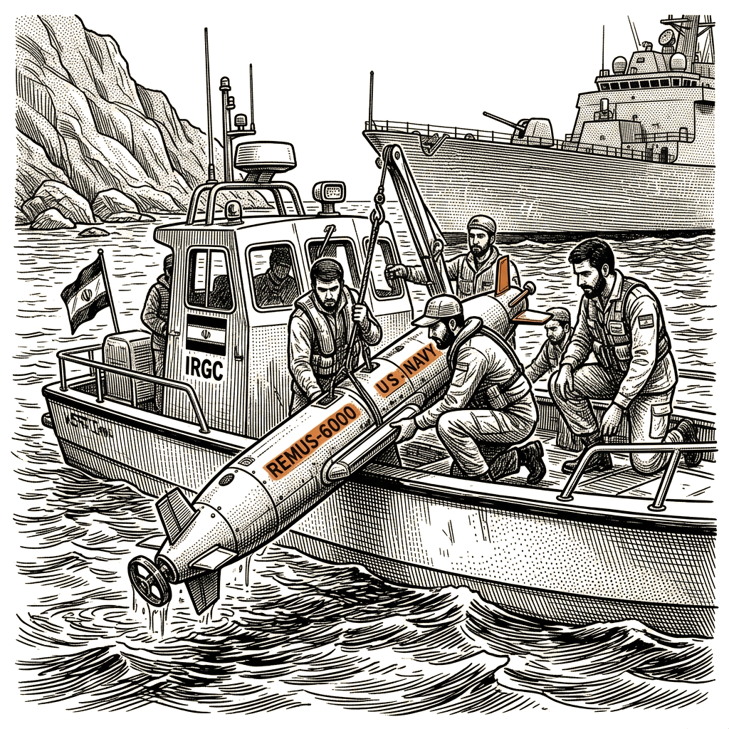 Illustration accompanying article: Iran says it captured US underwater drone in Strait of Hormuz