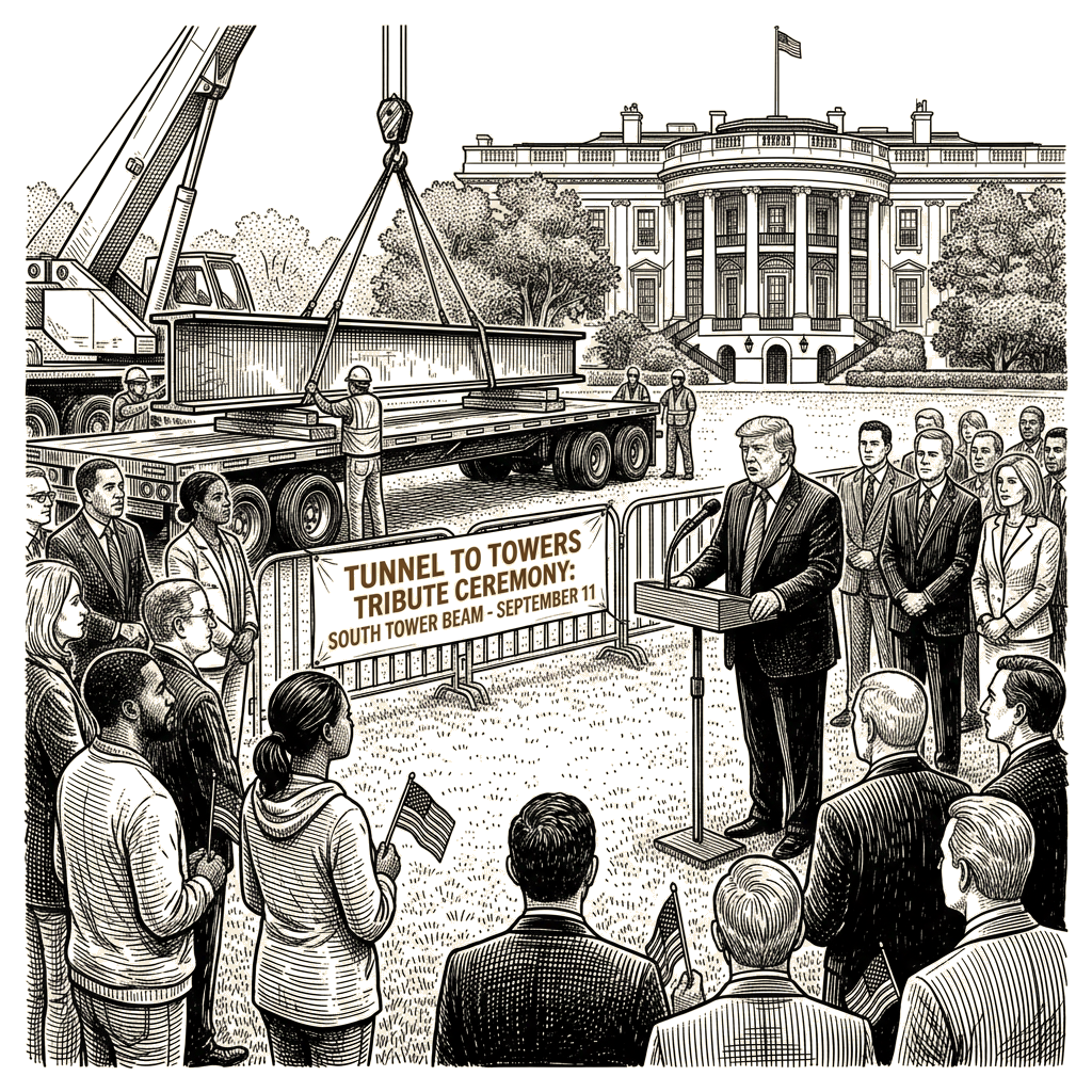 Illustration accompanying article: Tunnel to Towers brings South Tower beam to Ellipse for 9/11 tribute