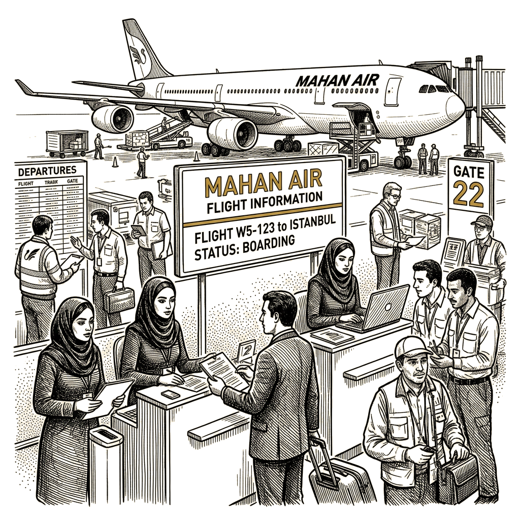 Illustration accompanying article: Mahan Air expands operations under more than a decade of US sanctions