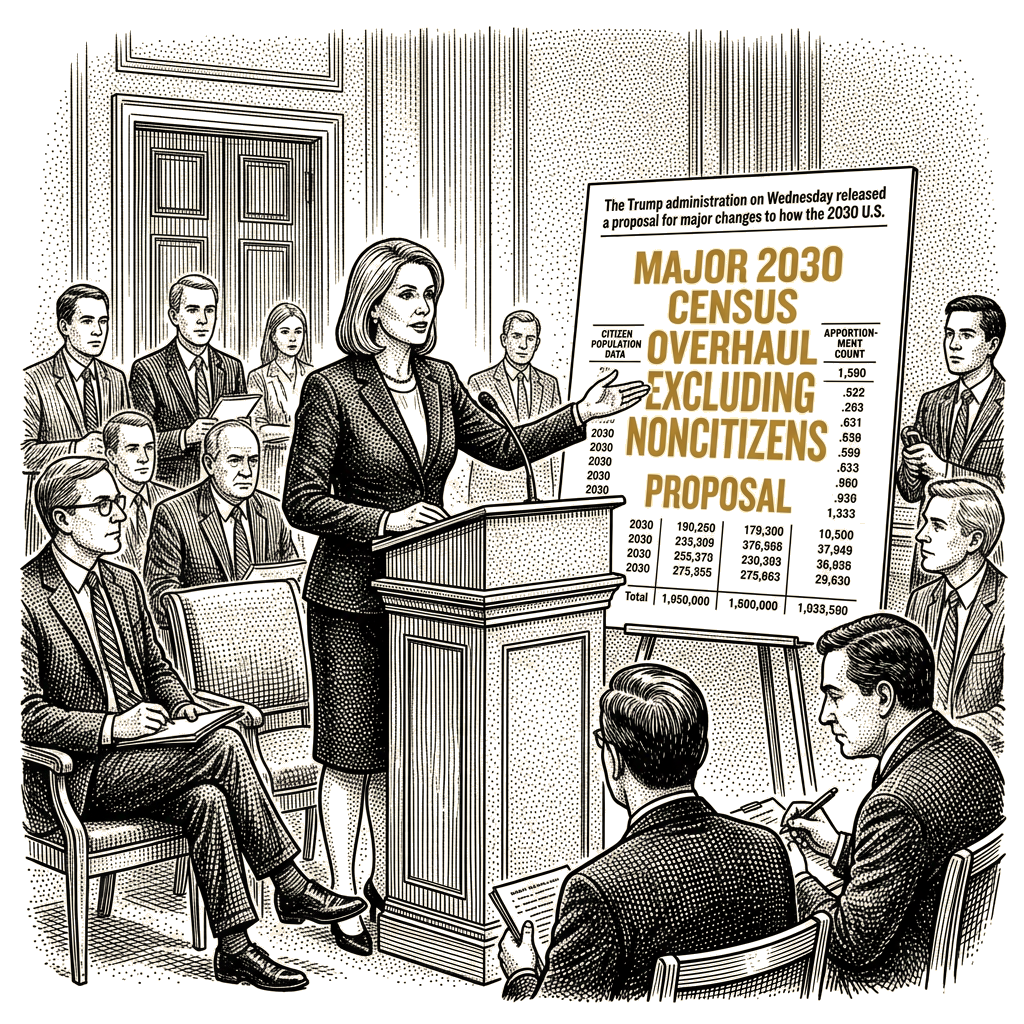 Illustration accompanying article: Trump officials propose major 2030 census overhaul excluding noncitizens