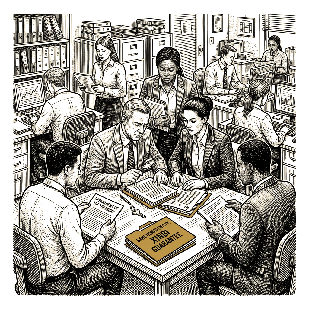Illustration accompanying article: US Treasury sanctions Xinbi Guarantee and two affiliated entities