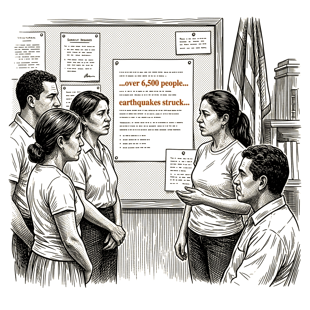 Illustration accompanying article: Venezuelans in US recount grief months after Venezuela earthquakes