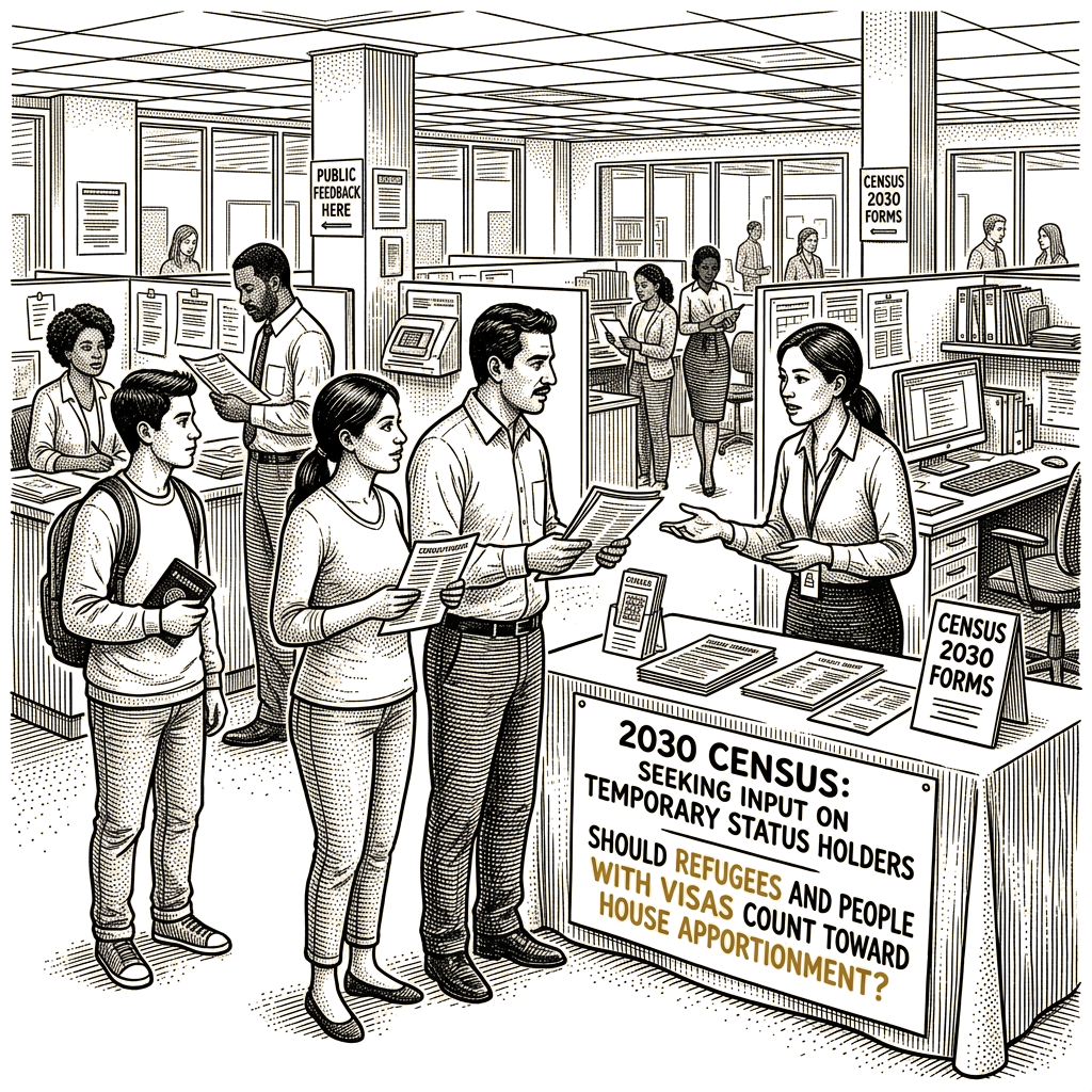 Illustration accompanying article: 2030 census proposal seeks input on immigrants with temporary status