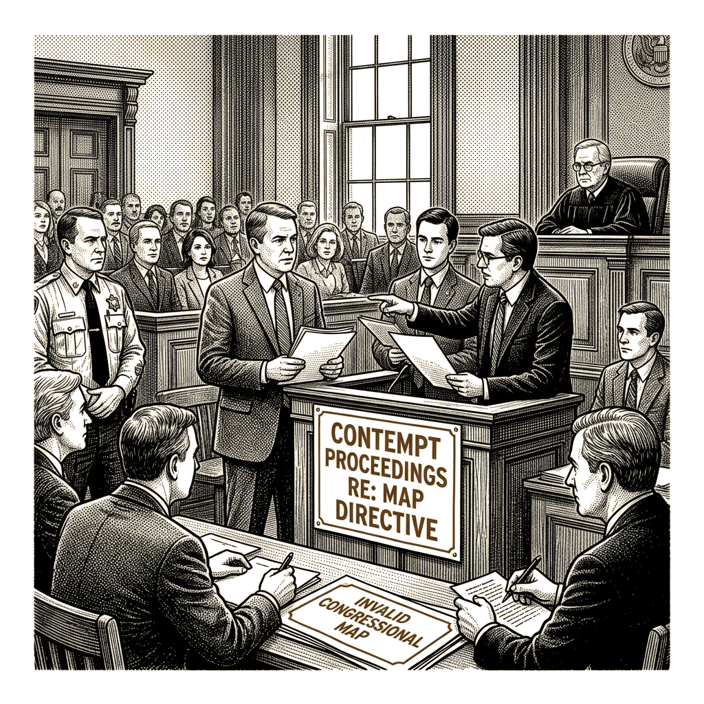 Illustration accompanying article: Missouri court weighs contempt for election official over map directive