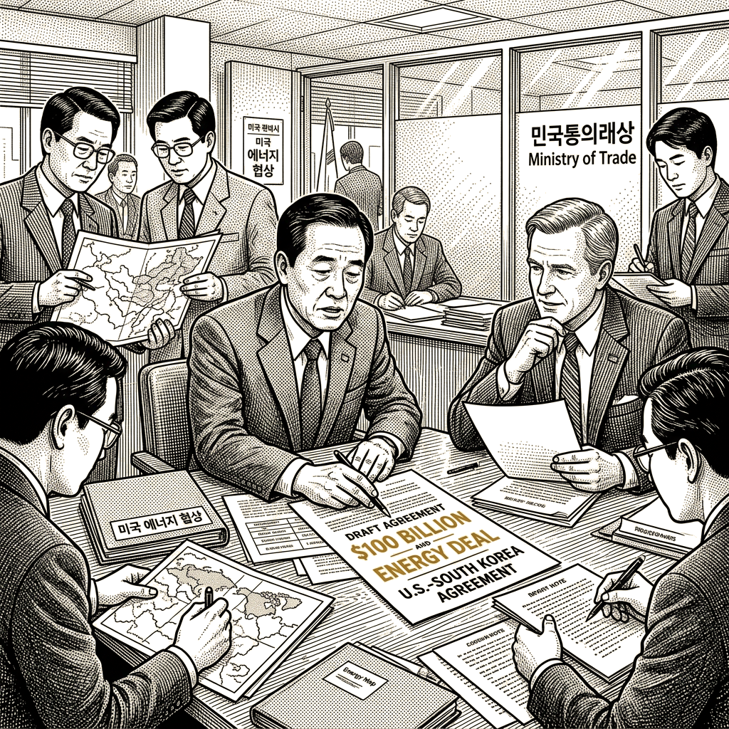 Illustration accompanying article: South Korea nears U.S. energy deal potentially worth more than $100 billion