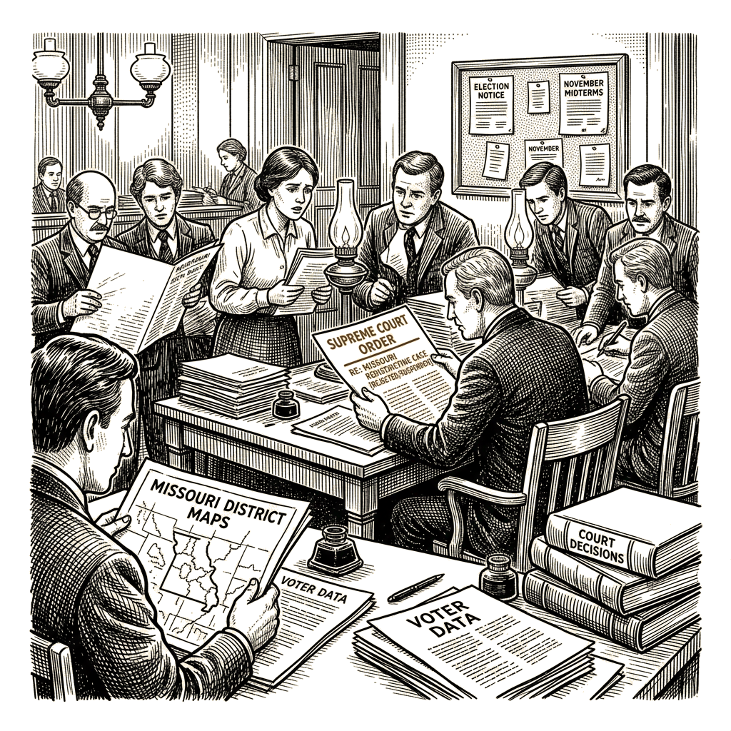 Illustration accompanying article: Supreme Court suspends order requiring Missouri's revised districts
