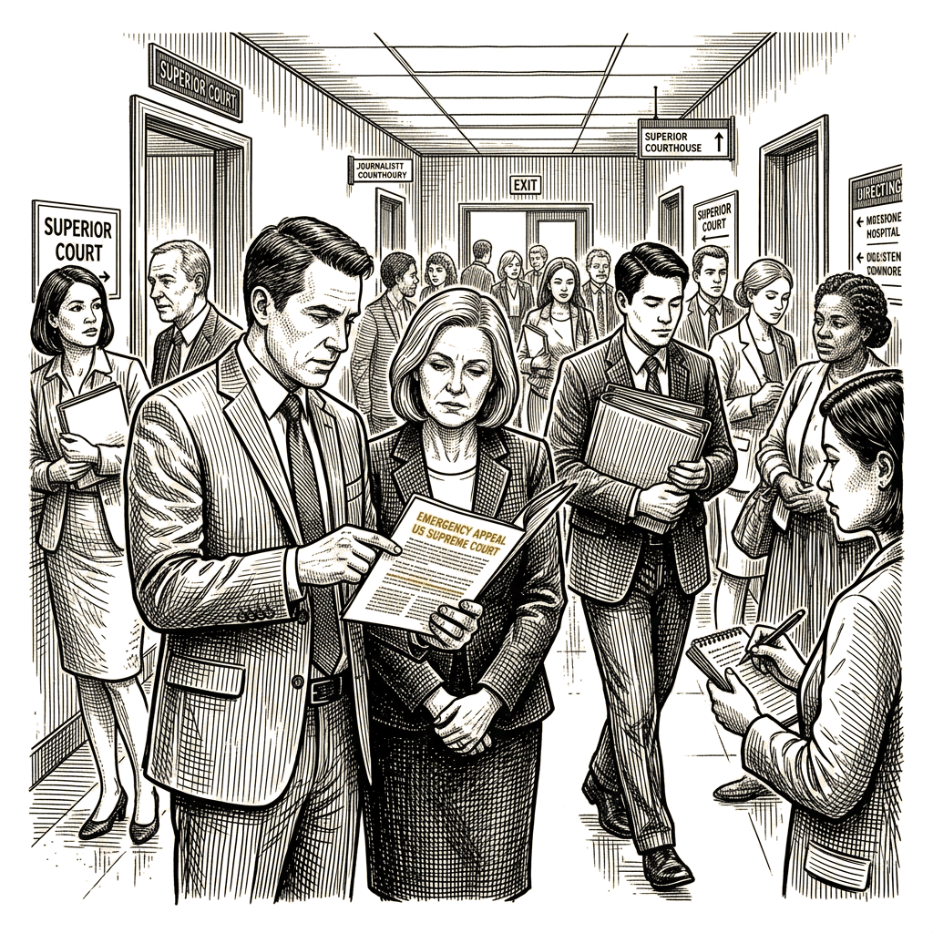 Illustration accompanying article: Surrogate asks Supreme Court to block custody ruling in heart-defect case