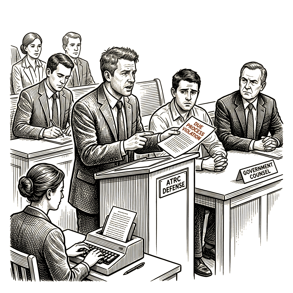 Illustration accompanying article: Defense lawyers call Alien Terrorist Removal Court unconstitutional