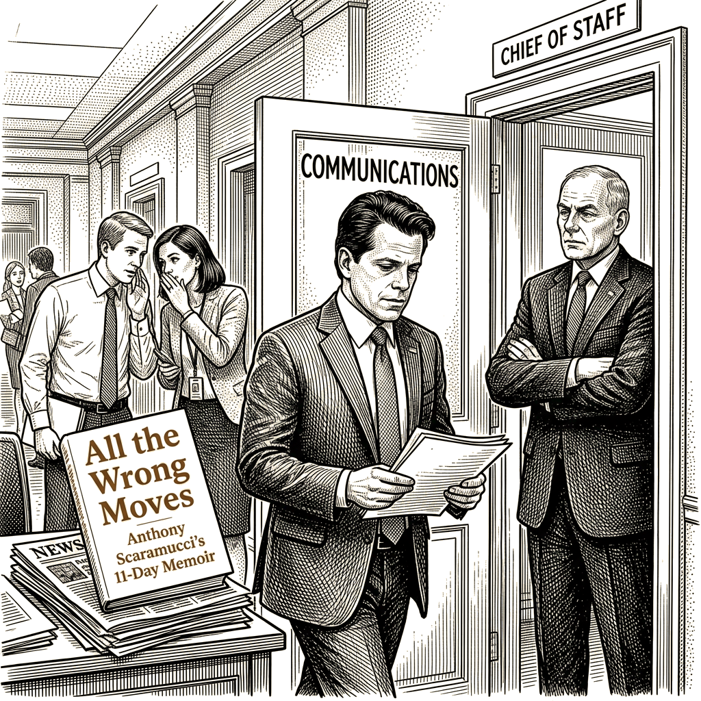 Illustration accompanying article: Scaramucci memoir details 11-day White House stint under Trump