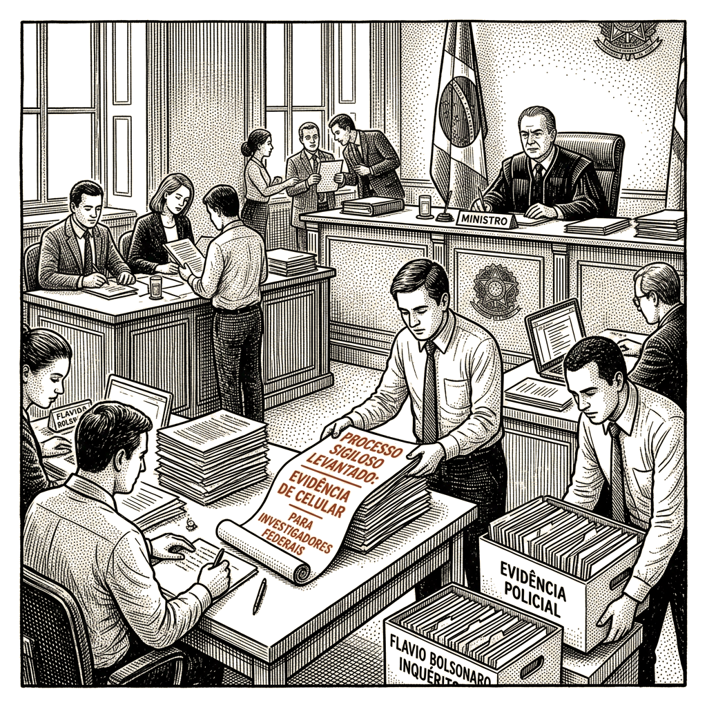 Illustration accompanying article: Brazil's top court lifts secrecy on Flavio Bolsonaro biopic probe