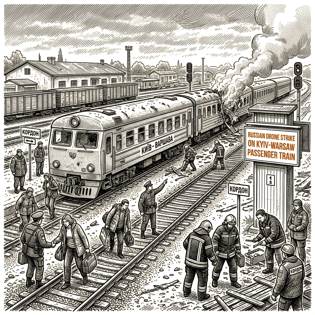 Illustration accompanying article: Russian drone strikes Kyiv-Warsaw passenger train near Polish border