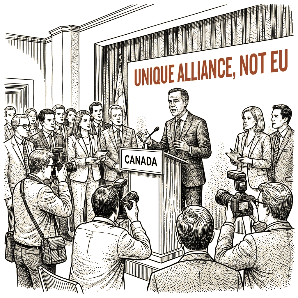 Illustration accompanying article: Carney rejects EU membership, seeks 'unique alliance' instead