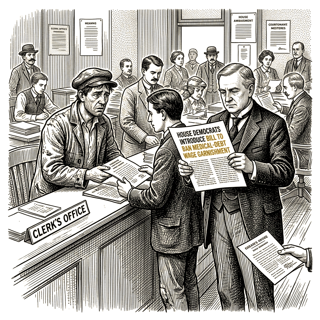 Illustration accompanying article: House Democrats introduce bill to ban medical-debt wage garnishment