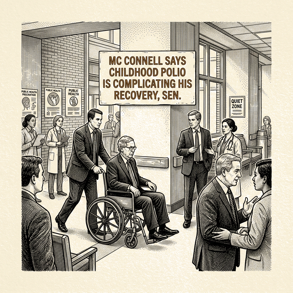 Illustration accompanying article: McConnell says childhood polio is complicating his recovery