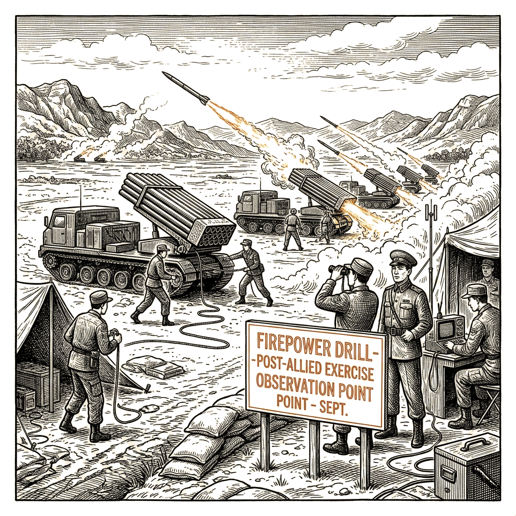 Illustration accompanying article: North Korea stages combined firepower drill day after allied exercises conclude