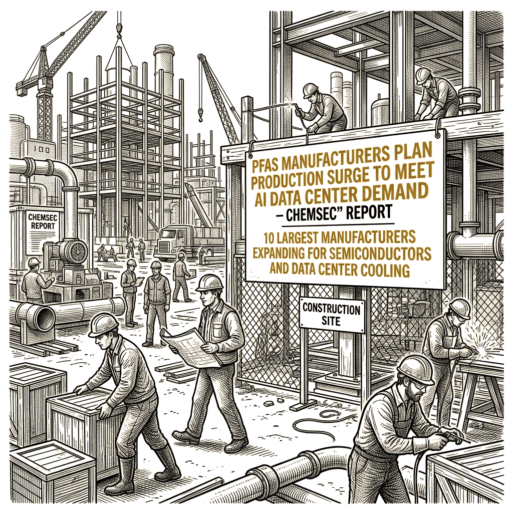 Illustration accompanying article: PFAS manufacturers plan production surge to meet AI data center demand