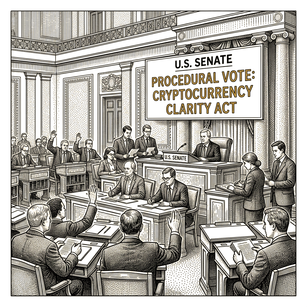 Illustration accompanying article: Senate to hold Tuesday procedural vote on cryptocurrency Clarity Act