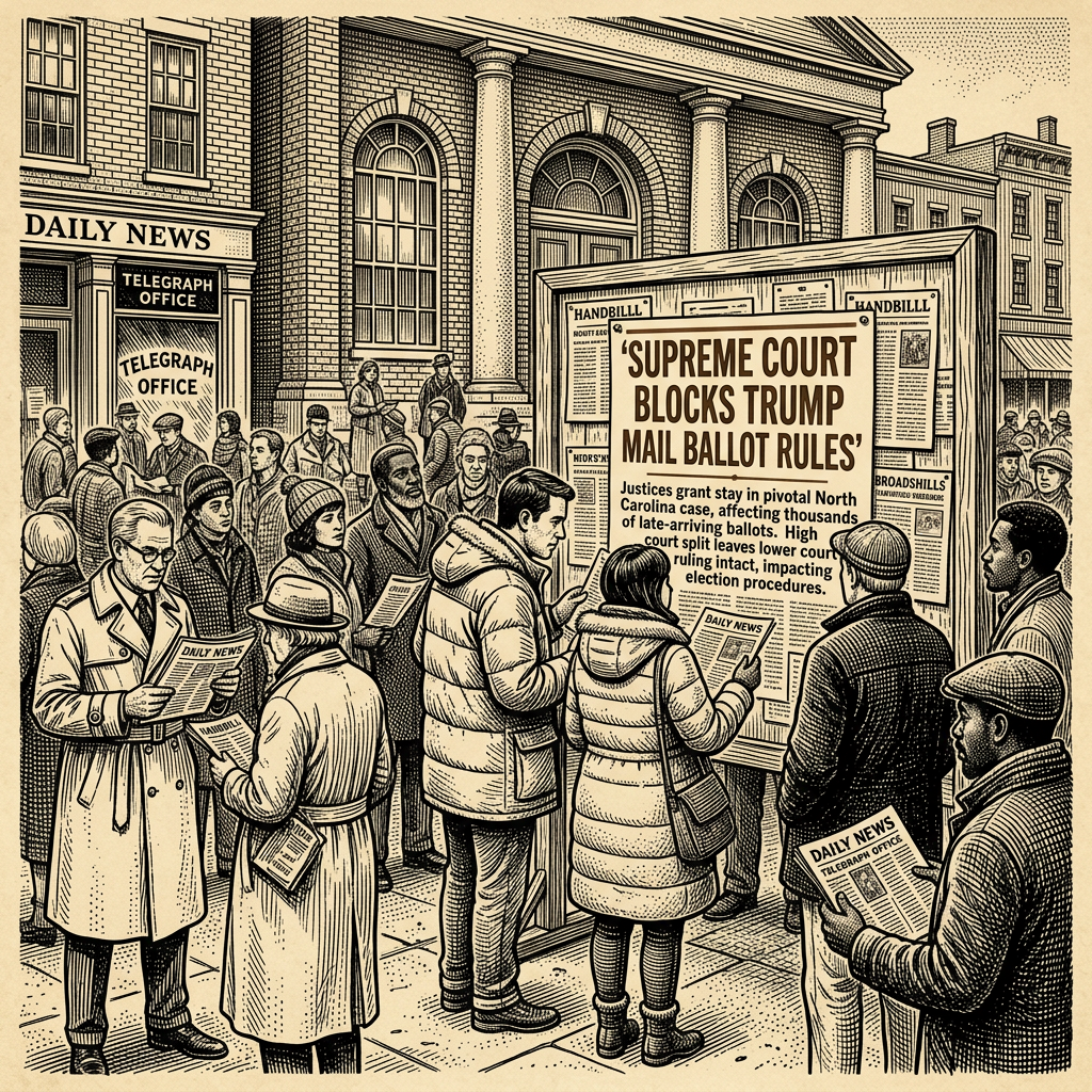 Illustration accompanying article: Supreme Court blocks Trump administration mail ballot rules
