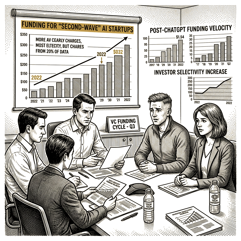 Illustration accompanying article: Venture capital tightens for second-wave AI startups