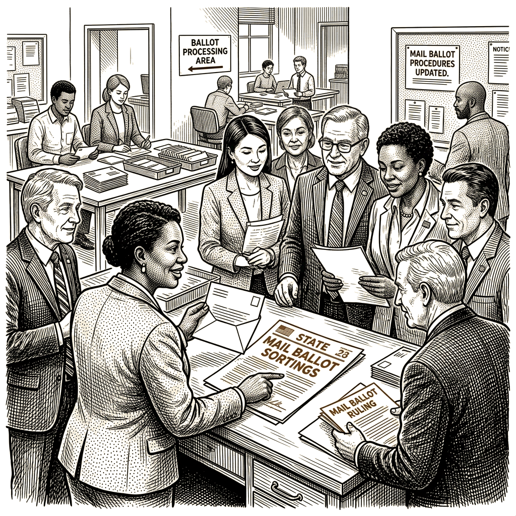 Illustration accompanying article: Bipartisan state officials welcome Supreme Court mail ballot ruling