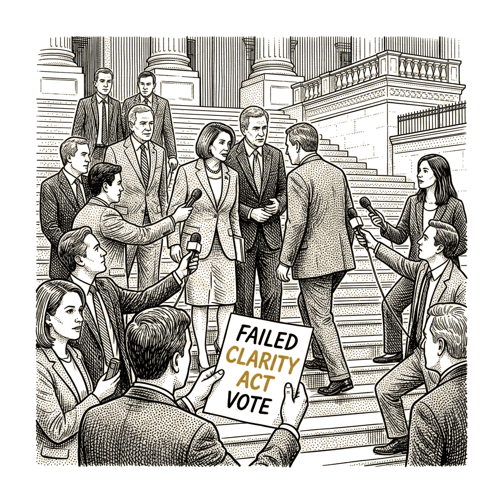 Illustration accompanying article: Clarity Act fails Senate procedural vote