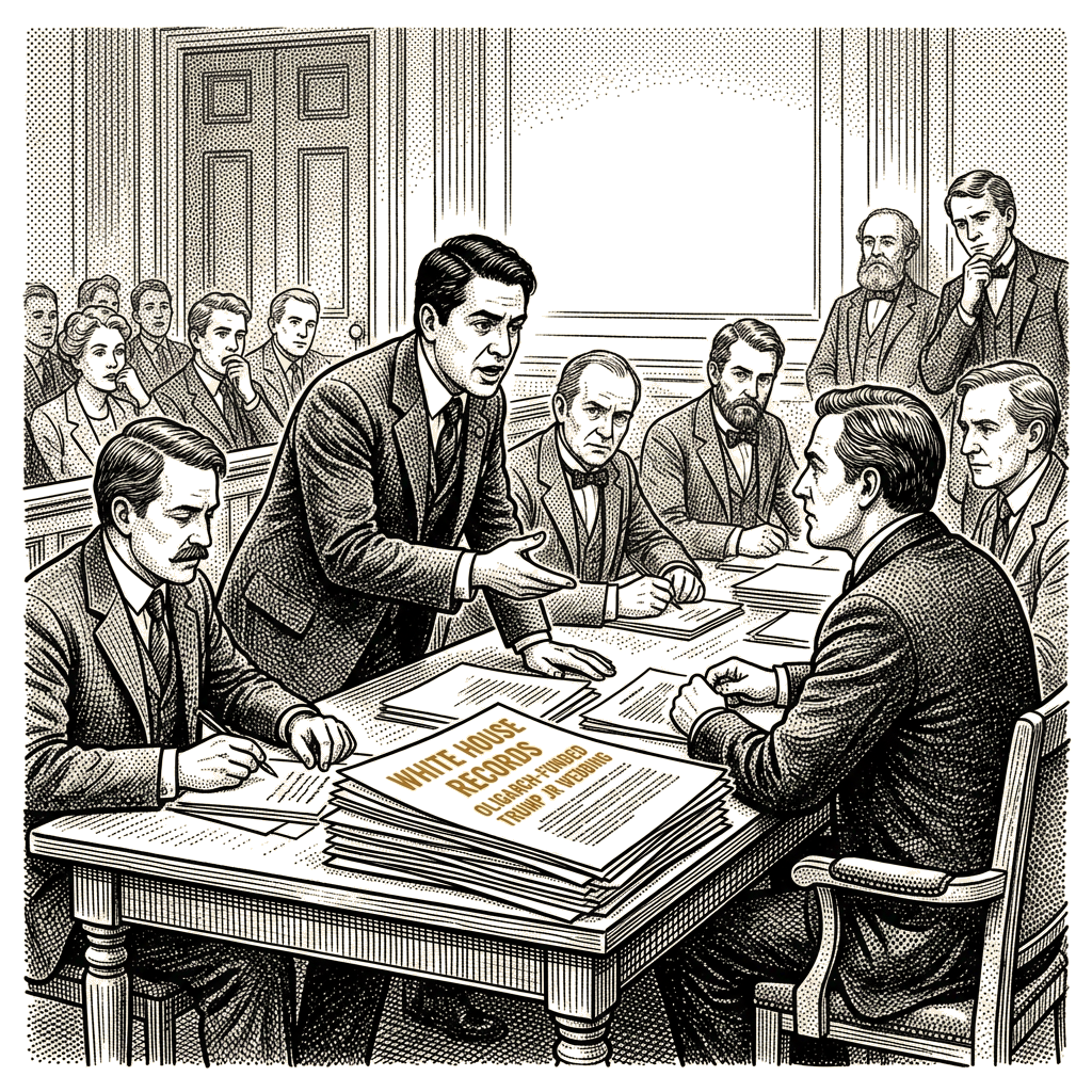 Illustration accompanying article: Garcia seeks White House records on oligarch-funded Trump Jr wedding