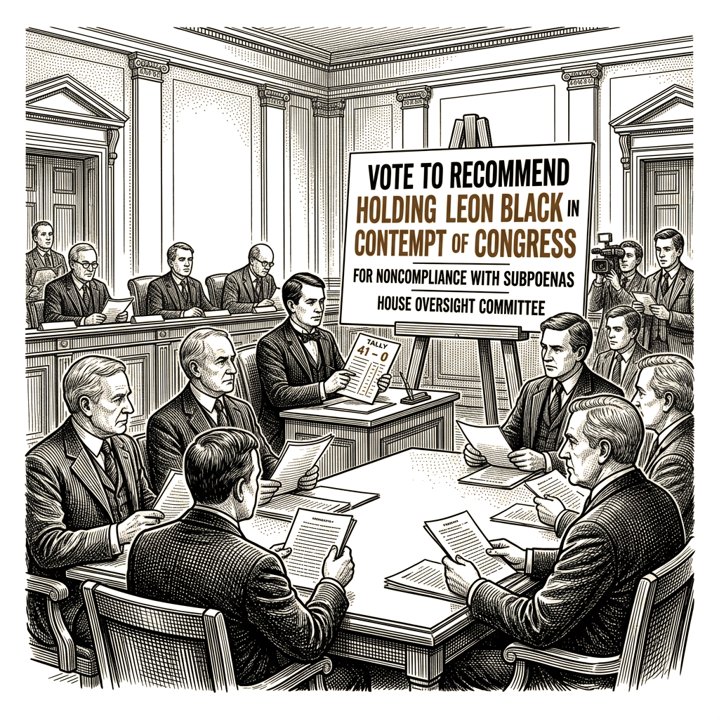 Illustration accompanying article: House committee recommends holding Leon Black in contempt of Congress