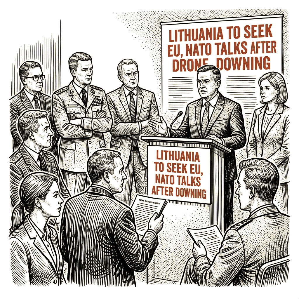 Illustration accompanying article: Lithuania seeks EU, NATO talks on eastern flank after drone downing